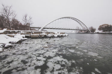 icy winter water under bridge