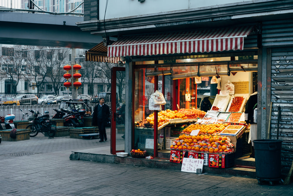 illuminated fruit market in hong kong