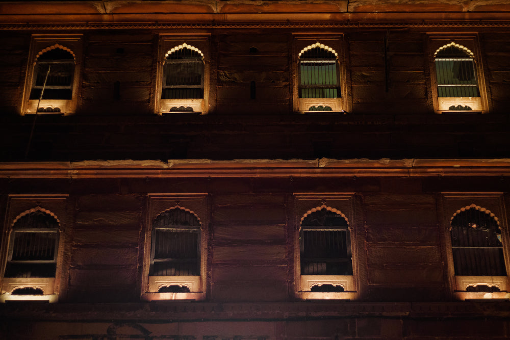 illuminated windows at night