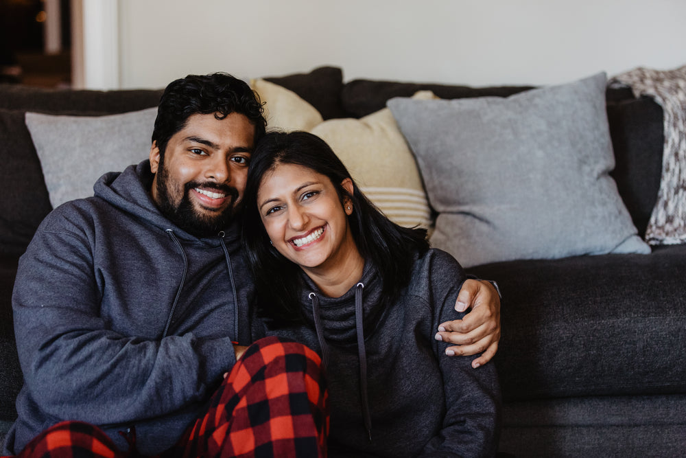 indian couple christmas morning portrait