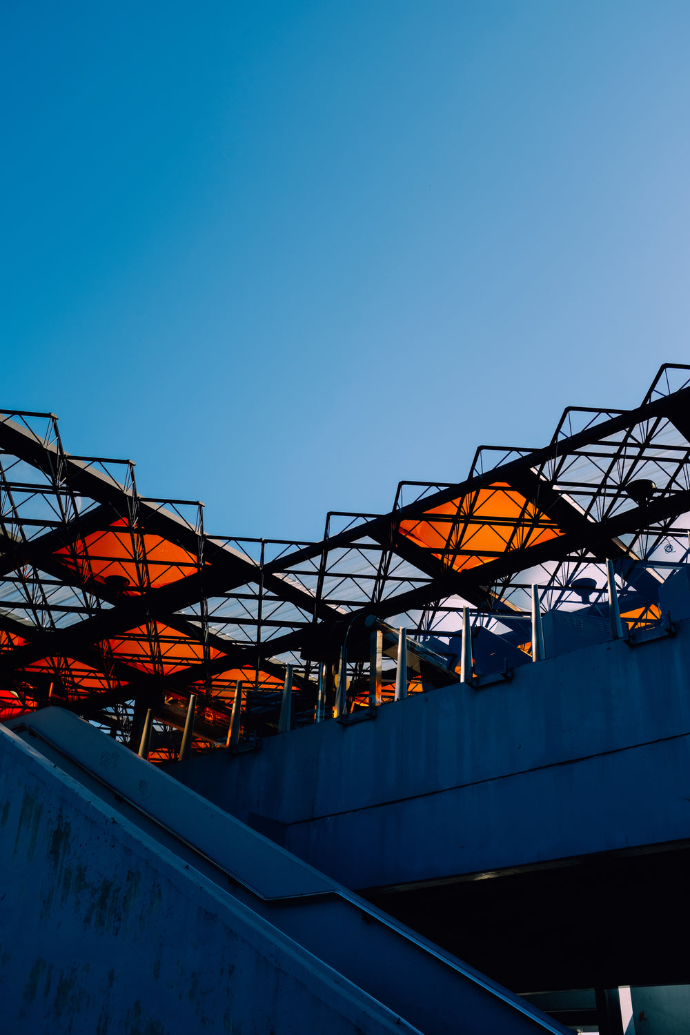 industrial building in orange and blue