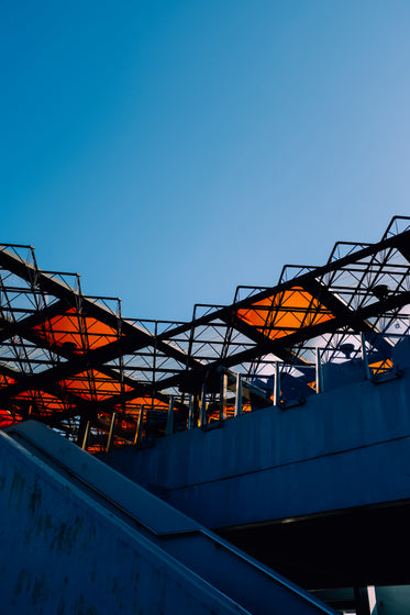 industrial building in orange and blue