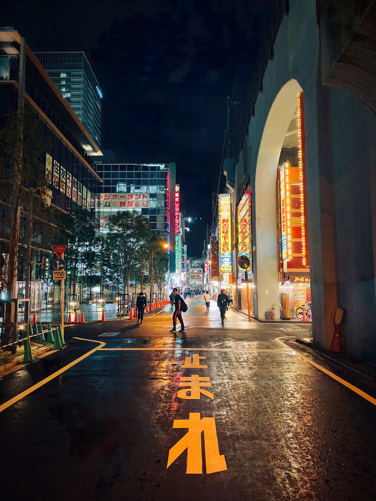 japanese city street illuminated at night