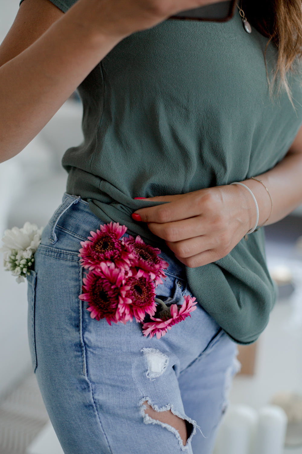 jean pockets full of flowers