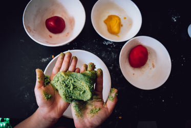 kids hands doing fun kitchen baking