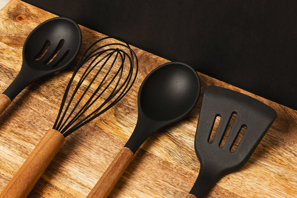 kitchen utensils on counter