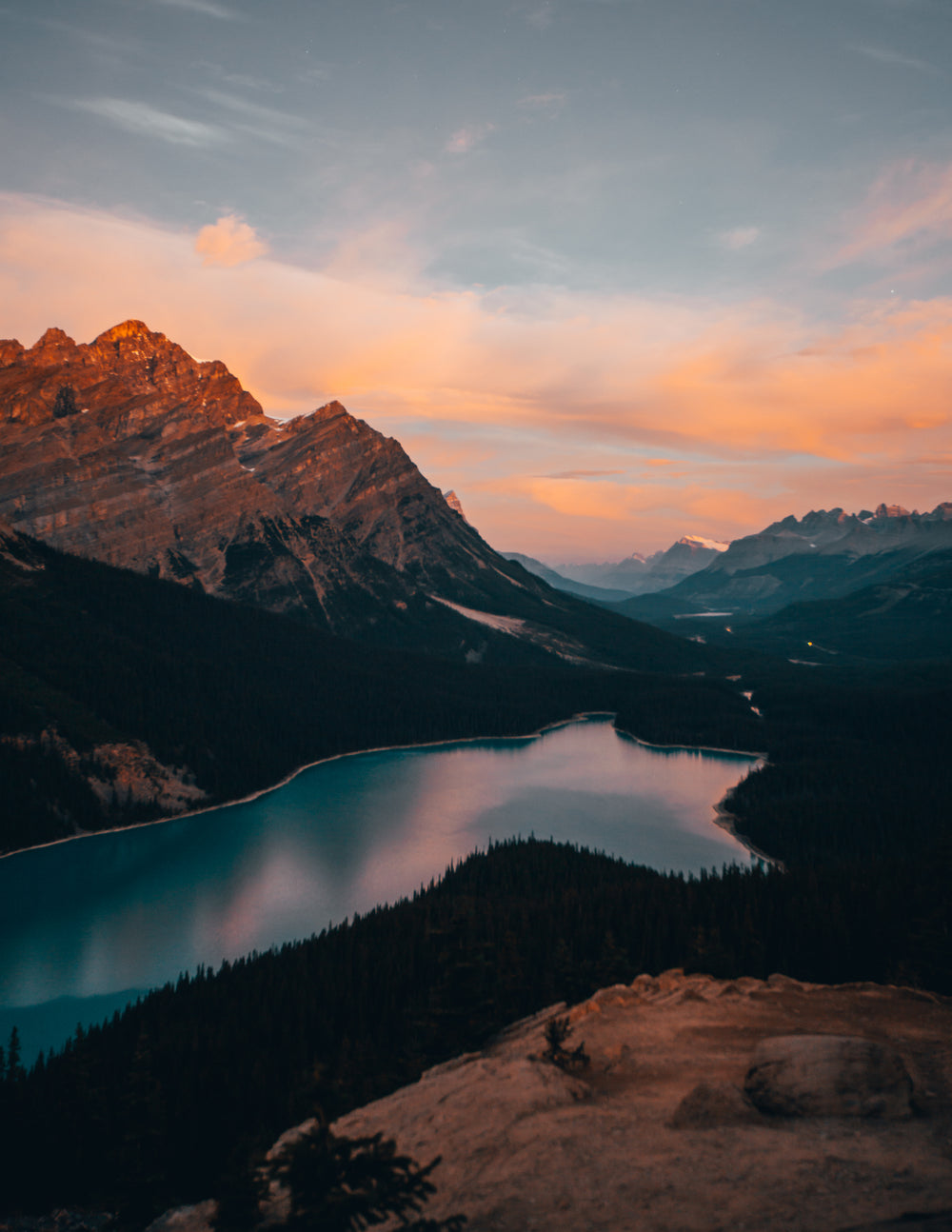 lake in the mountains at dusk