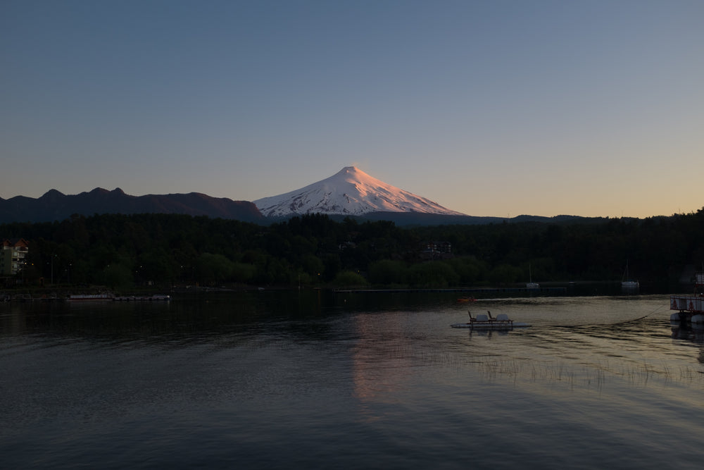 sunset over mountain lake