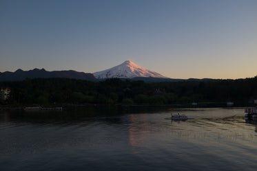 sunset over mountain lake