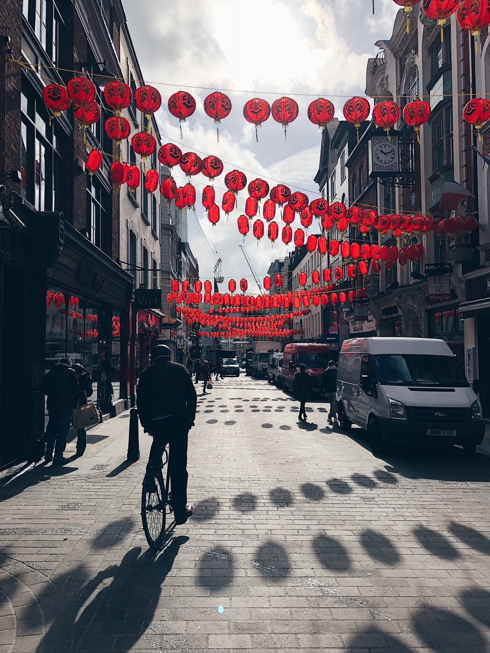 lanterns hanging over city street