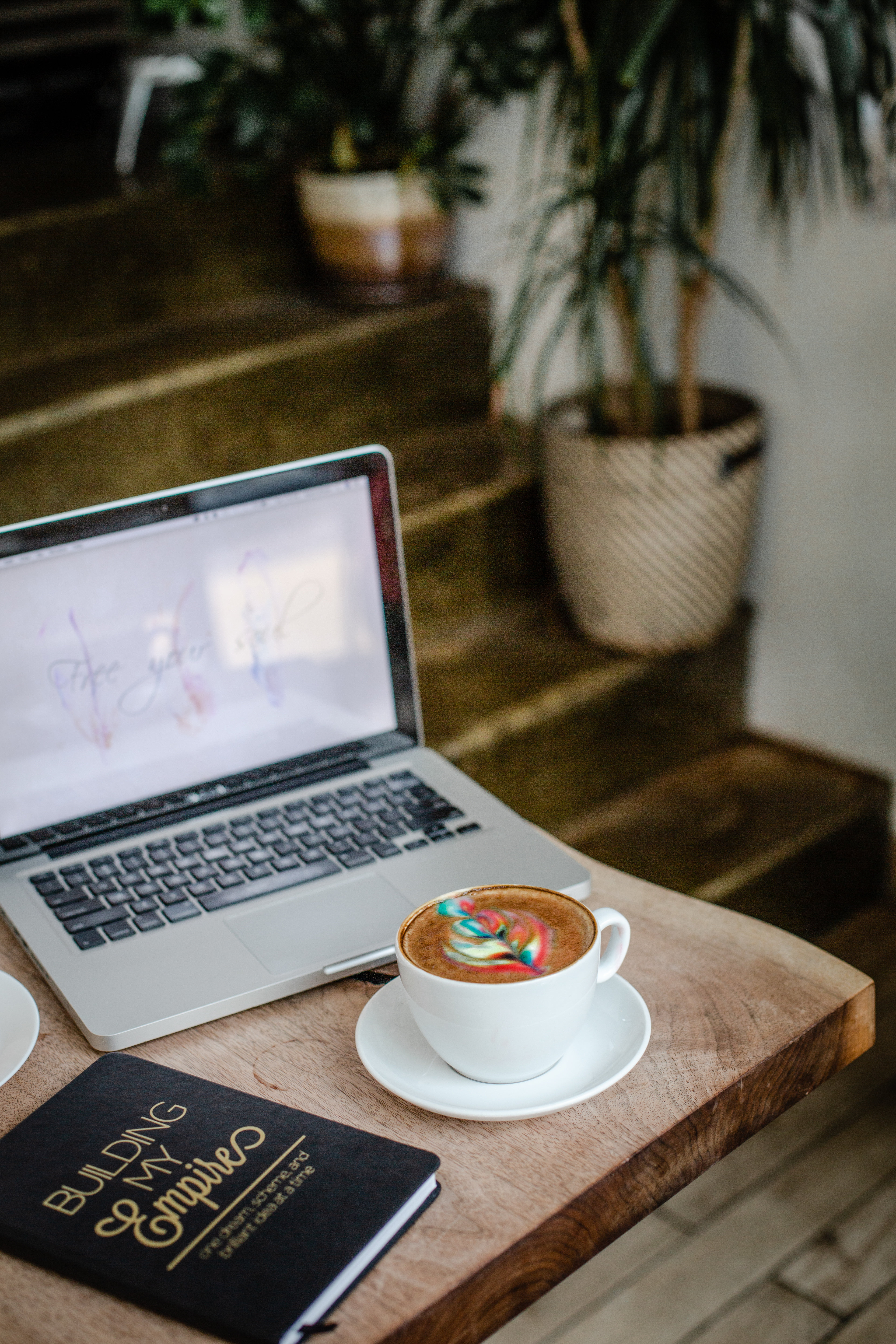 Laptop And Colourful Latte