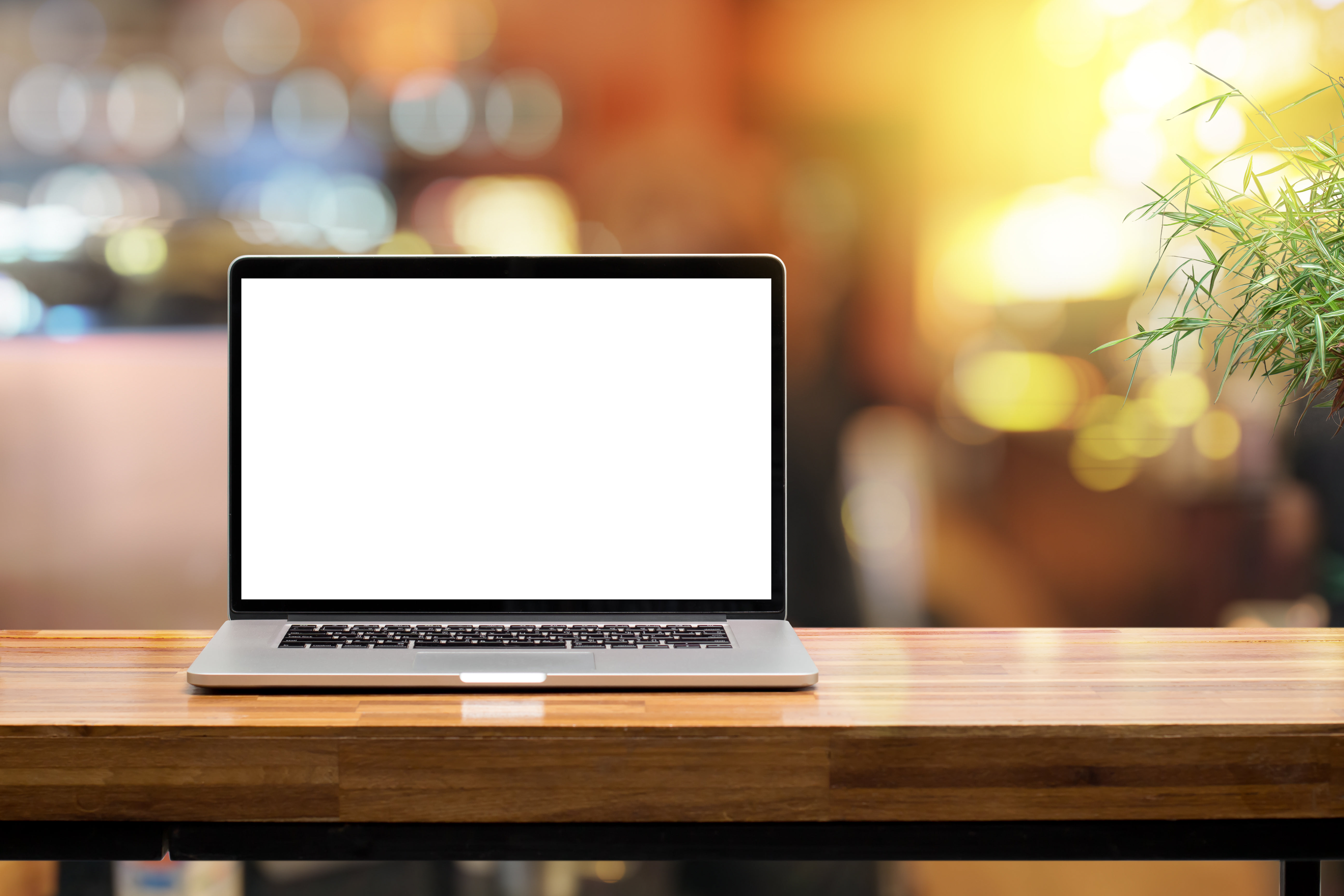 laptop on wooden table