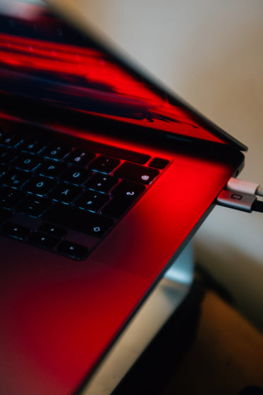 laptop details in red light