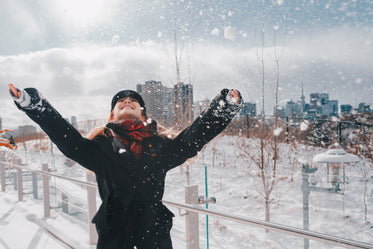 Browse Free HD Images of Laughing Woman In Snowy Urban Park