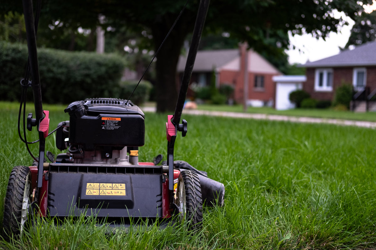 lawn mower sitting on grass