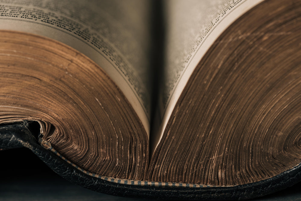 leather-bound book open on table