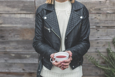 leather jacket and tea