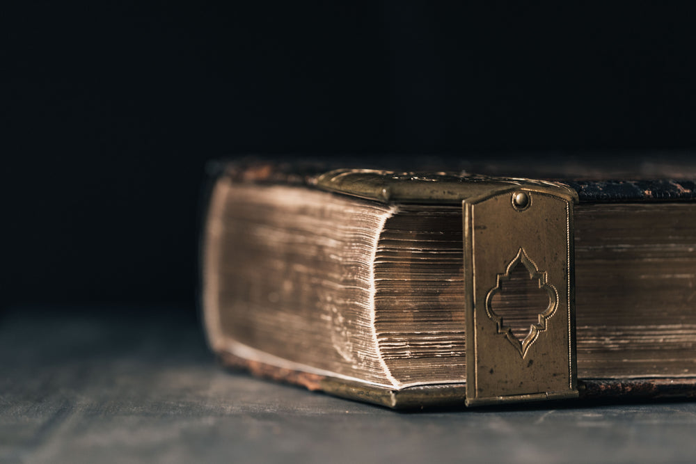 leatherbound book shut by a metal clasp