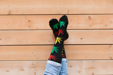 legs crossed hemp leaf socks