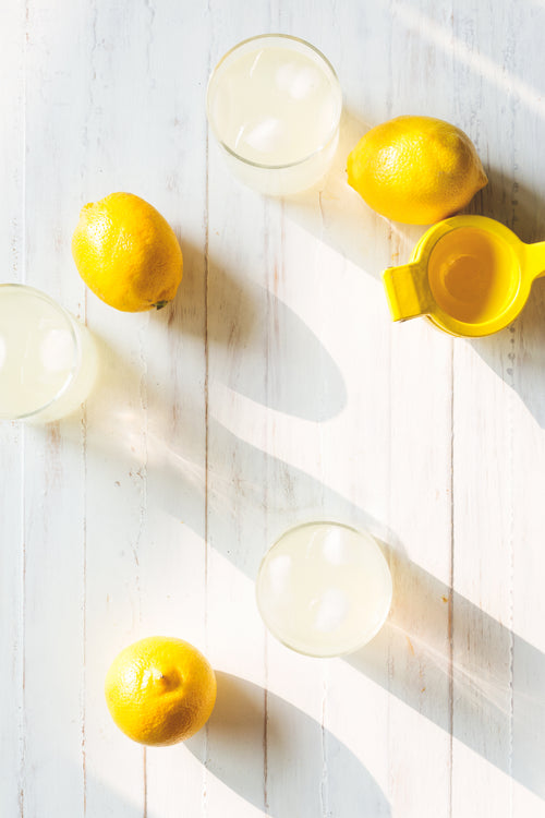 lemonade on white woodgrain table