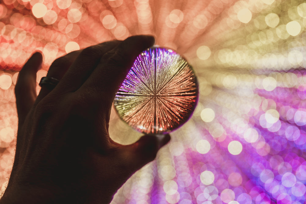 lensball orange yellow purple lights