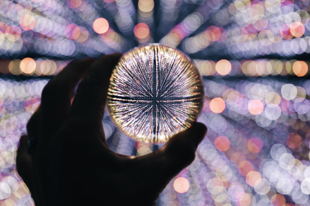 lensball purple and yellow lights