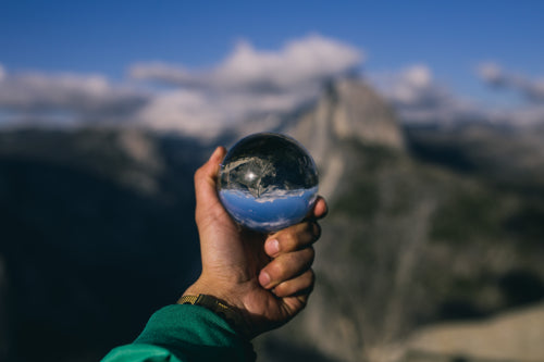 lensball with sierra nevada mountain range