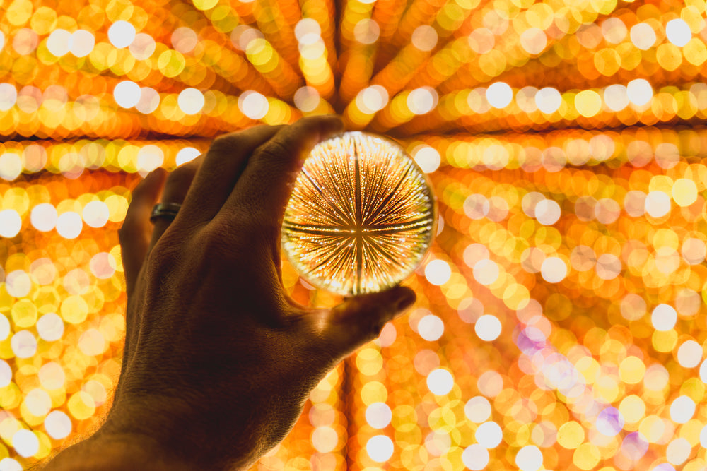 lensball yellow and orange lights