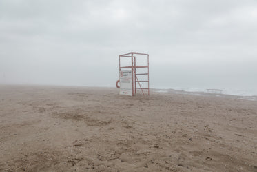 lifeguard stand on foggy beach