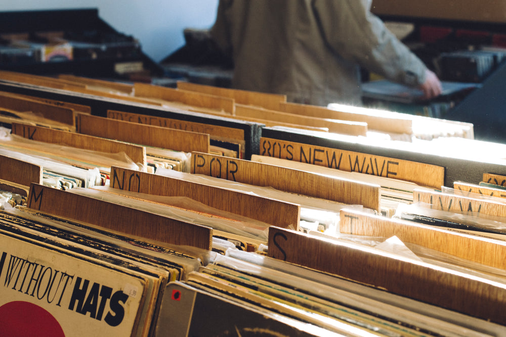 light shining on vinyl records