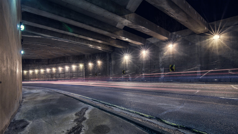 light trails through underpass