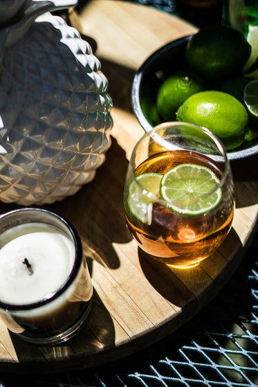 lime garnished drink in sun