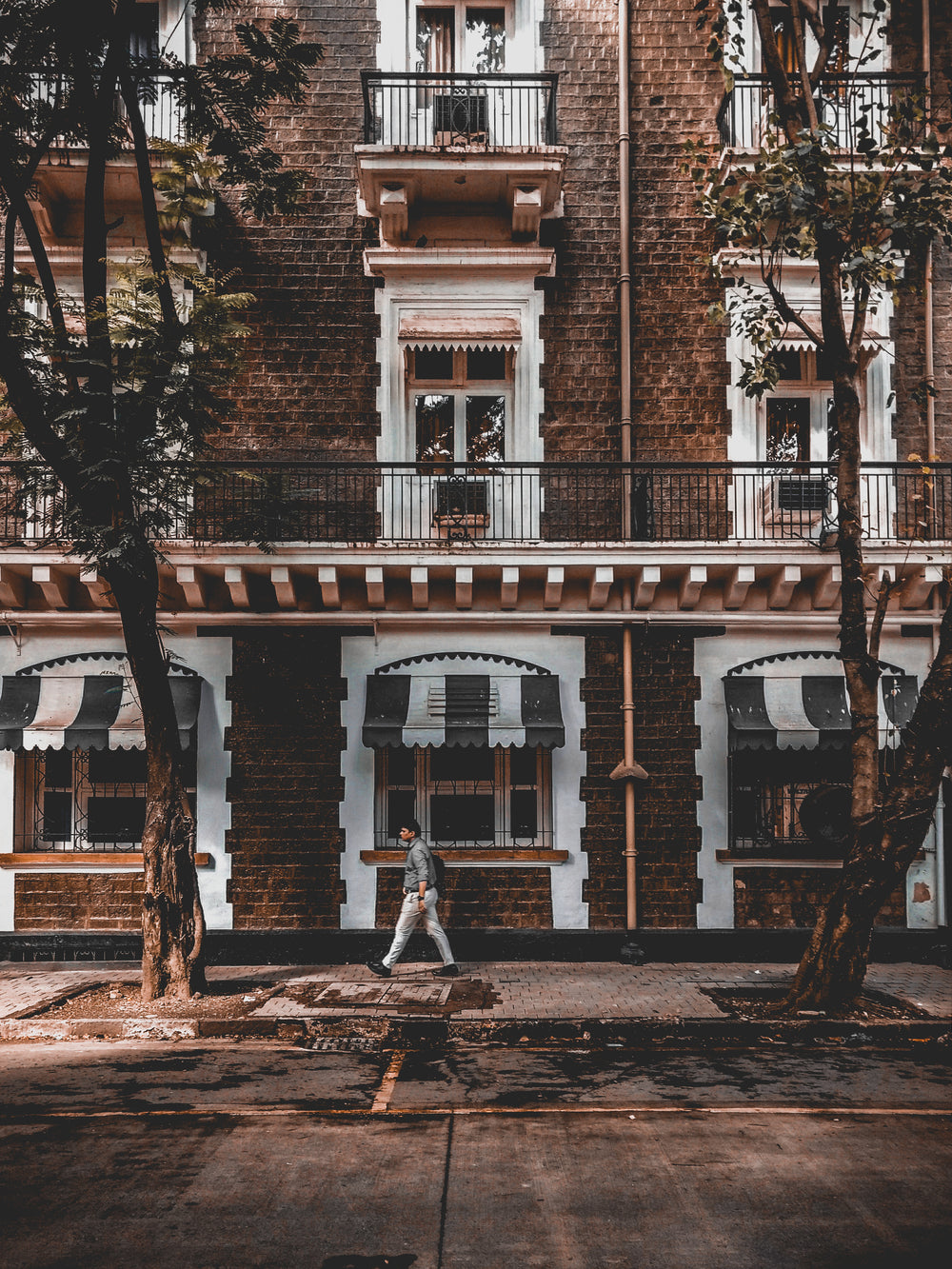 lone man on cheerful street