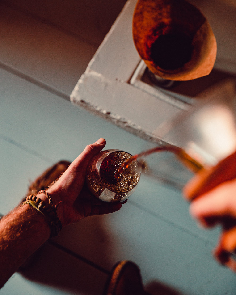 long pour of freshly brewed coffee