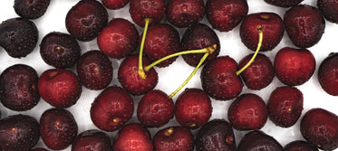 looking down on freshly washed cherries