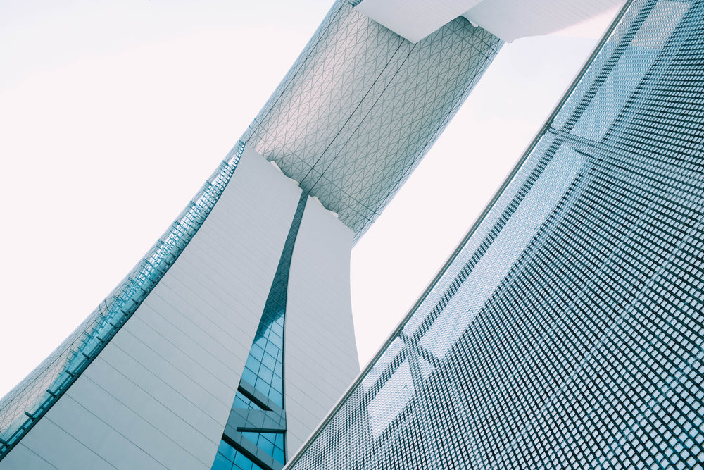 looking up at modern hotel