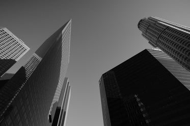 looking up at skyscrapers