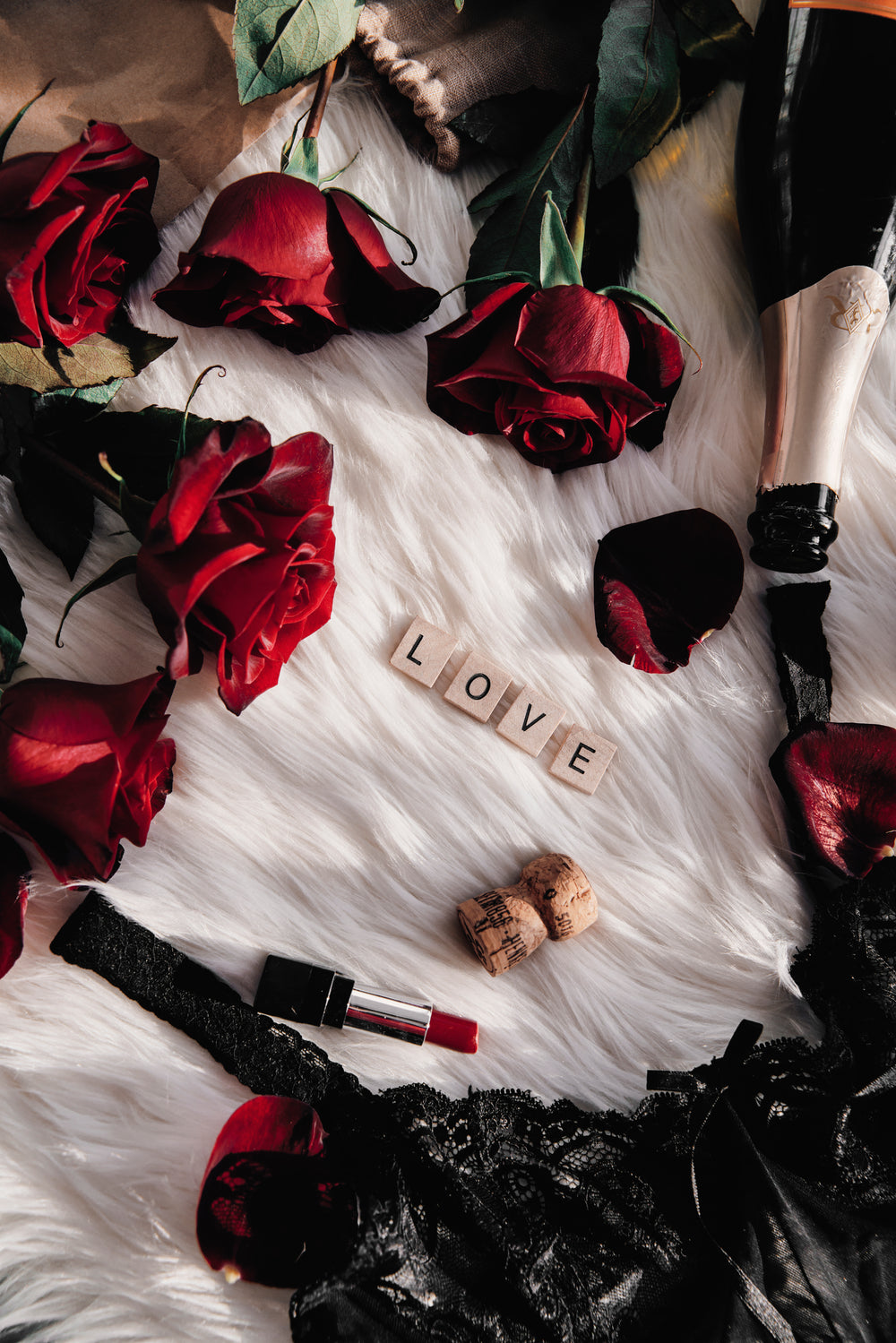 love letters and roses on fur