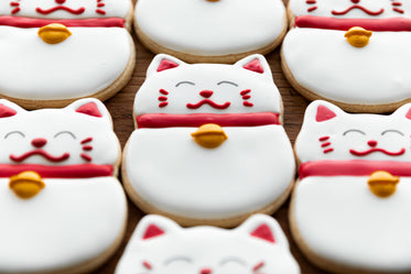 lucky cat cookies on display