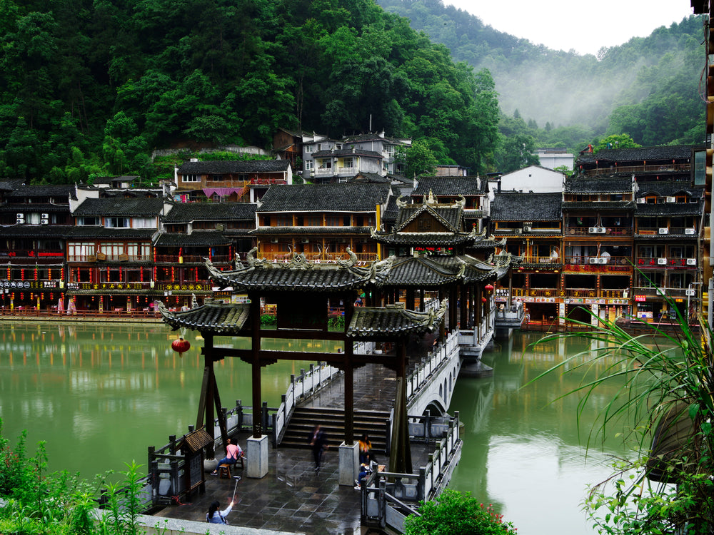 Lush Green Forest And A Small Waterfront Town