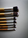 make-up brushes in a line