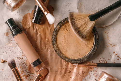 makeup, powder, foundation & brushes