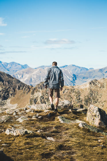 man hiking in mountains