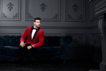 man in red evening wear