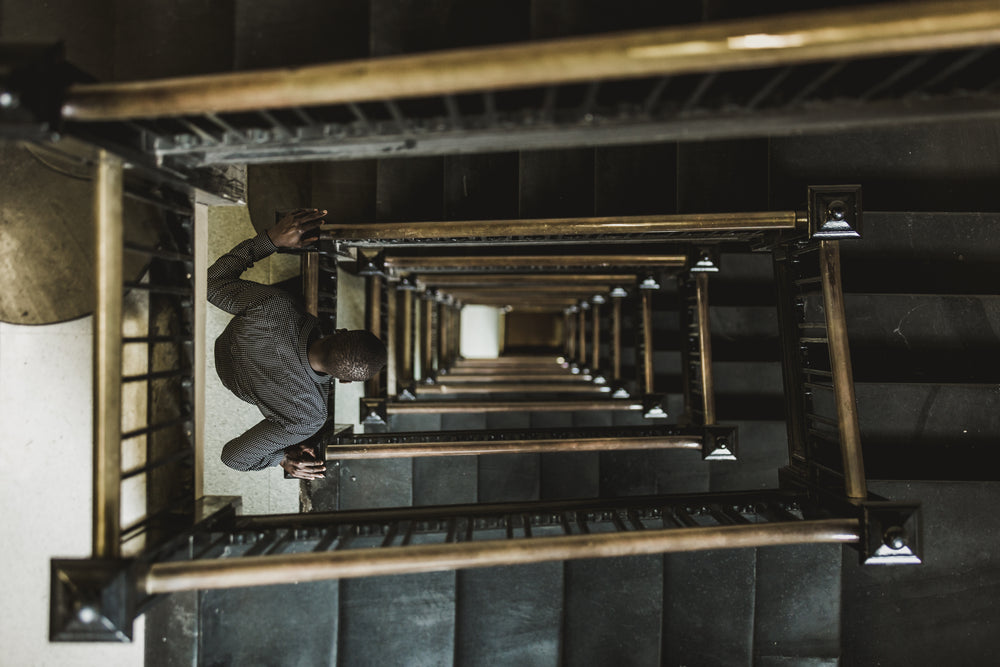 man in stairwell