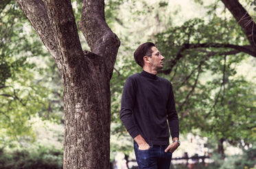 man models fall fashion in park