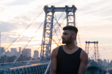 man on new york city bridge