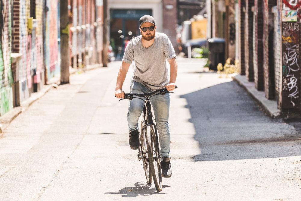 man riding bike