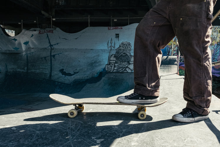 Man Stood On Skateboard Getting Ready To Shred