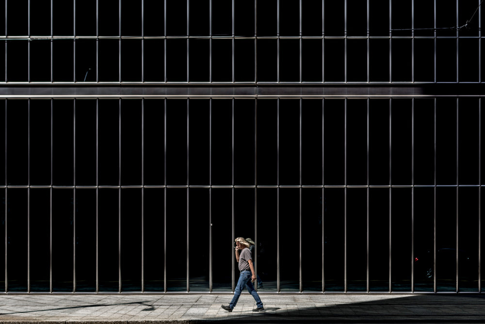 man walking downtown